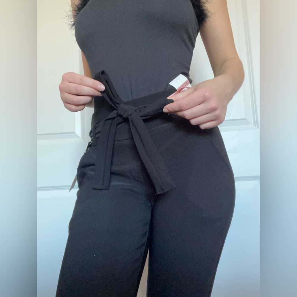 INDERO Black Scuba Bow Tie Dress Pants